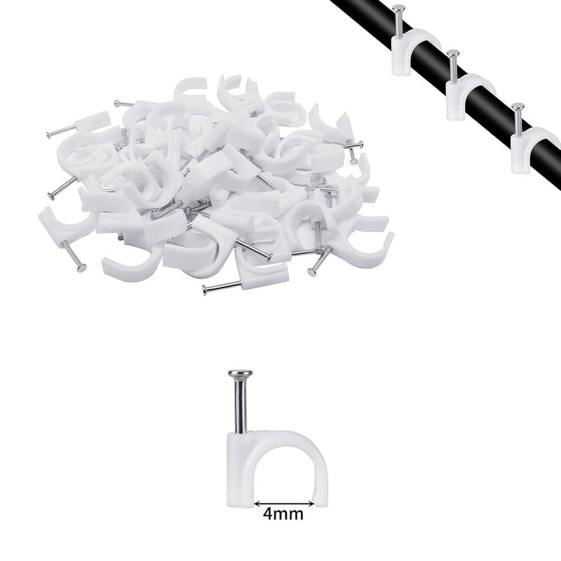Duravel Electrical Cable Wire Round Clips with Steel Nails - Pack of 100 (4mm, White) - Image 2